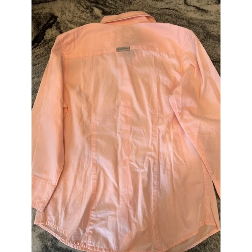 Columbia Button Up Shirt Womens Medium Peach 3/4 Sleeve Good Outdoor Casual